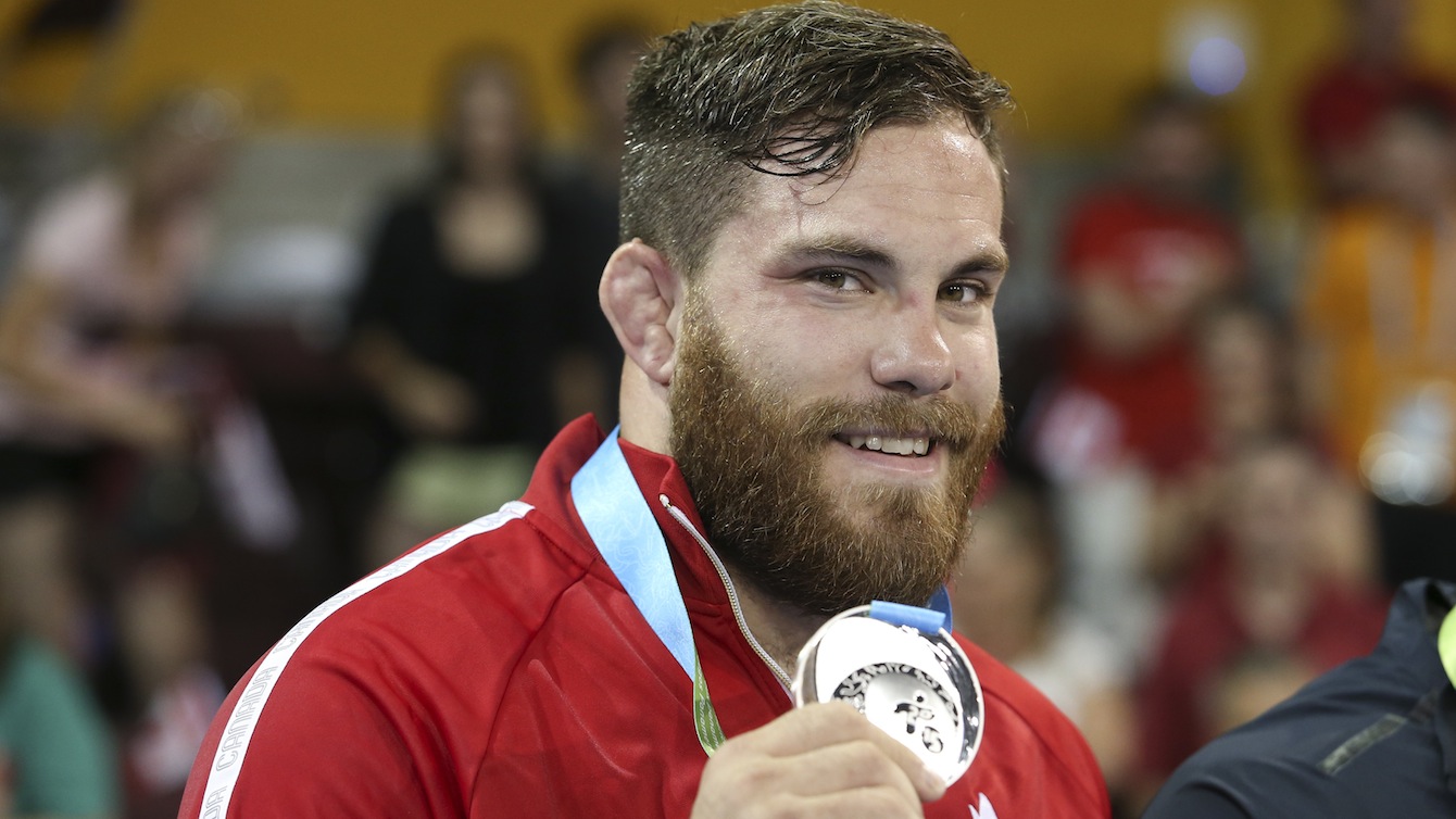 Korea Jarvis of Elliot Lake, Ont. takes the silver medal in freestyle wrestling 125 kg at the PanAmerican Games in Mississauga, Ont., Saturday, July 18, 2015. Photo by Mike Ridewood