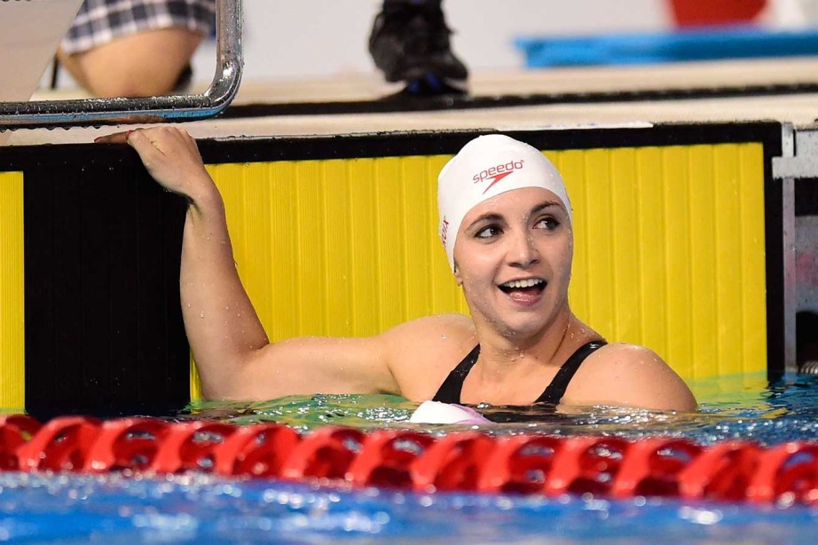 Audrey Lacroix Canada's Audrey Lacroix reacts to her 200m butterfly win at TO2015.