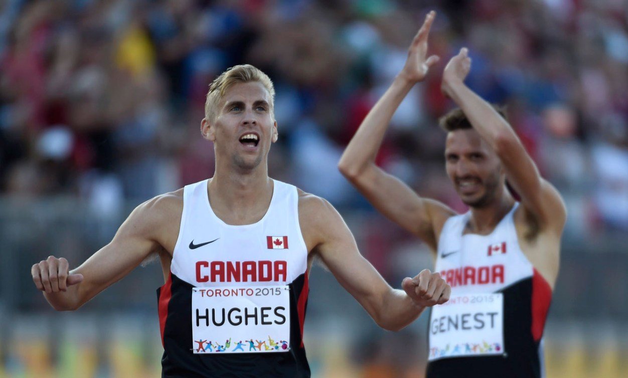 Matt Hughes won gold while teammate Alex Genest took silver in the men's 3000m steeplechase.