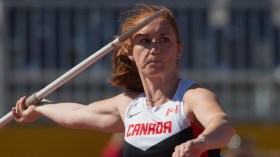Melissa Fraser competes in the women's javelin