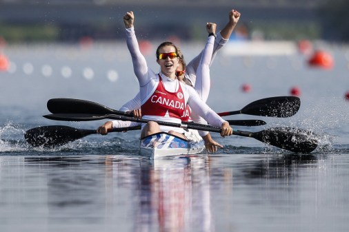 Michelle Russell, Emilie Fournel, KC Fraser and Hannah Vaughan won Team Canada's first medal (a gold) of TO2015 (COC Photo by Michael P. Hall).