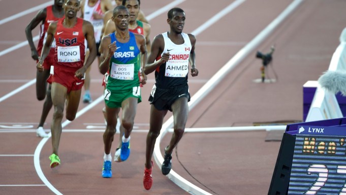 Mohammed Ahmed competes in the men's 10,000m race