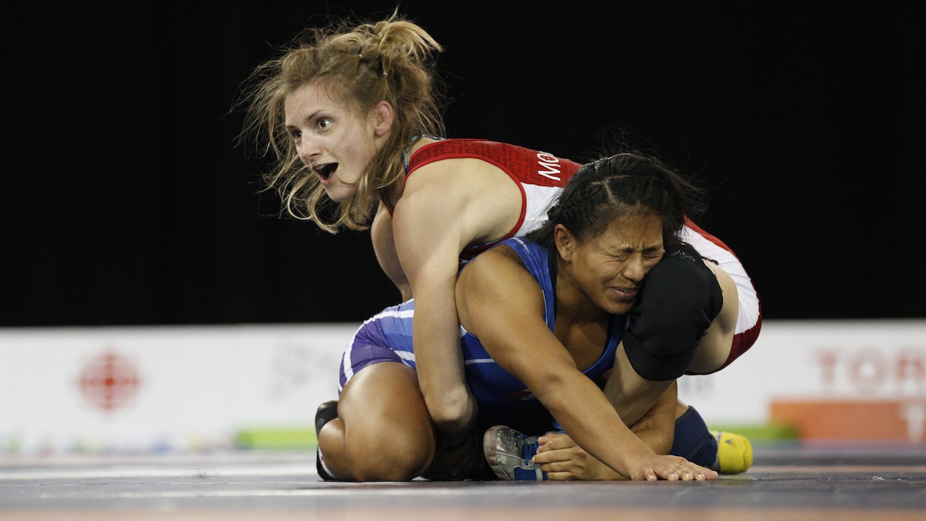 Genevieve Morrison competes for Gold in 48KG Wrestling