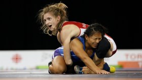 Genevieve Morrison competes for Gold in 48KG Wrestling