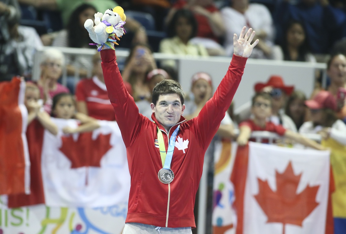 Kevin Lytwyn of Stoney Creek, Ont. celebrates his silver medal