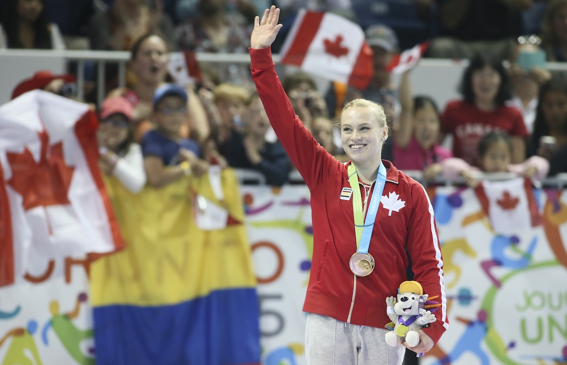 Ellie Black of Halifax celebrates her gold medal in floor exercise in artistic gymnastics competition at the Pan American Games.