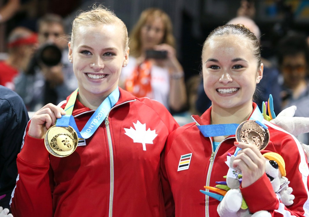 Ellie Black and Victoria-Kayen Woo took gold and bronze, respectively in the women's beam. (Photo: Mike Ridewood)