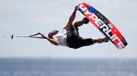 Rusty Malinoski competes in the WakeBoard Semi-Final at the Pan Am Games