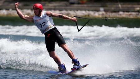 Rusty Malinoski competes in the WakeBoard Semi-Final at the Pan Am Games
