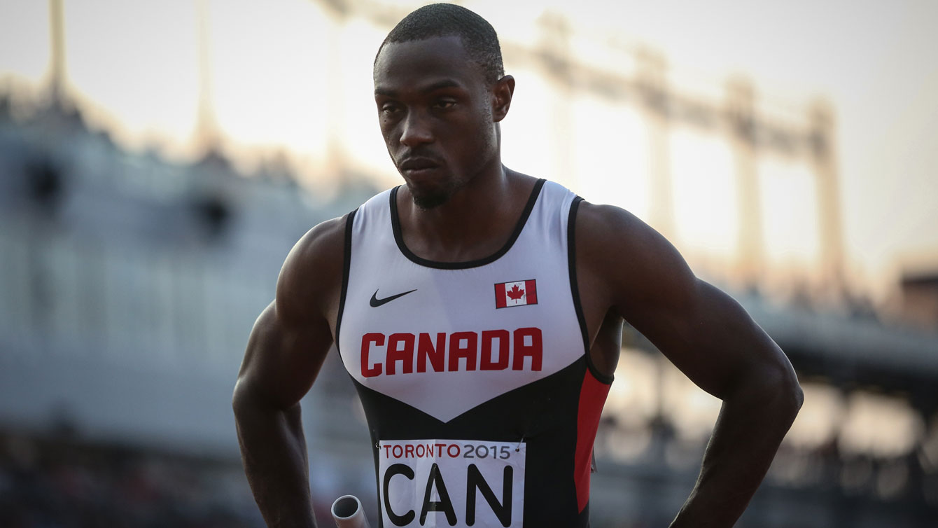 Gavin Smellie at the Pan Am Games 4x100m final on July 25, 2015. 