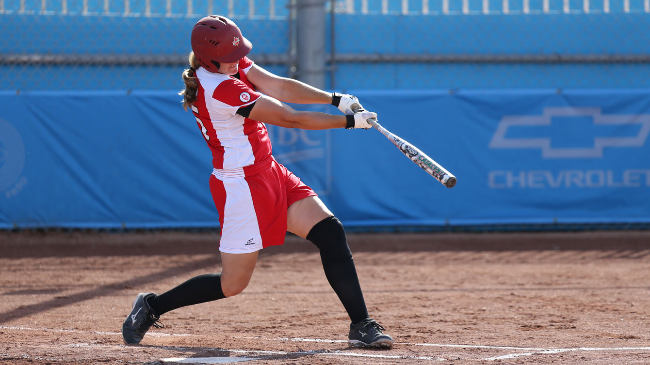 The Canadian women's softball team at bat during TO2015