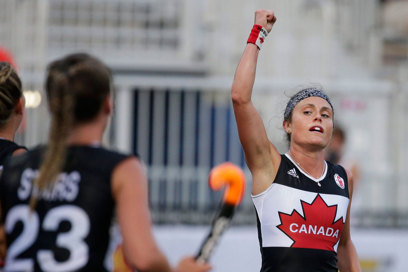 Thea Culley celebrates after scoring against the Dominican Republic
