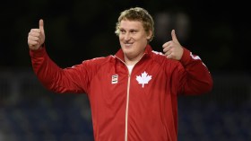 Tim Nedow celebrates silver in the men's shot put