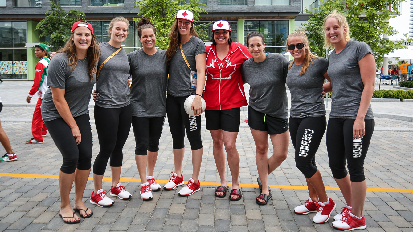 Team Canada water polo team playing volleyball during their downtime before the Games (photo: Alexa Fernando)