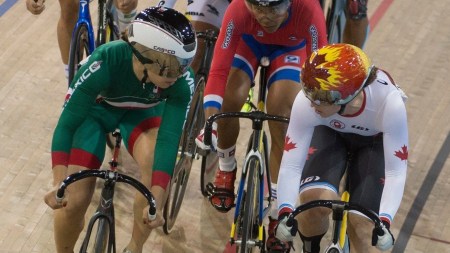 Monique Sullivan wins gold in the Women's Keirin at the Pan American Games in Toronto.