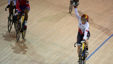 Monique Sullivan wins gold in the Women's Keirin at the Pan American Games in Toronto.