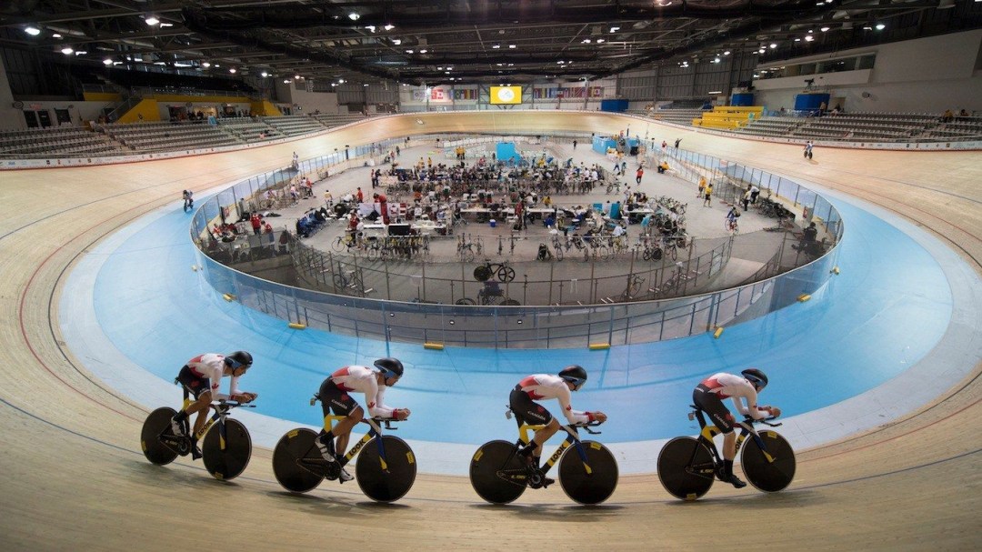 Canada's women's team pursuit practice at the Pan American Games in Toronto.