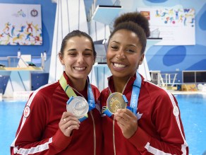 Pam Ware and Jennifer Abel Individually, Pam Ware (left) silver medallist and Jennifer Abel gold medallist in women's 3m springboard at Toronto 2015 Pan American Games.