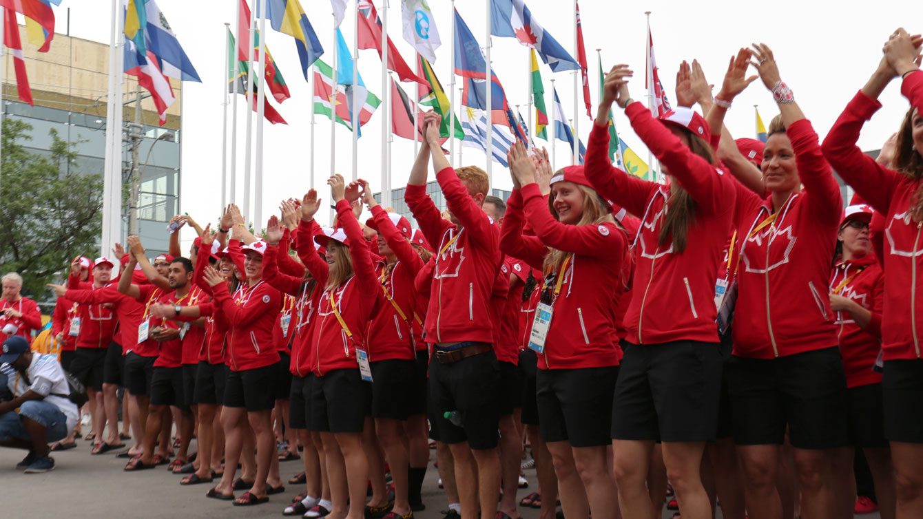 Team Canada athletes with coaches, staff and chef de missions arrive at the athletes' village for Toronto 2015 Pan American Games (Photo: Alexandra Fernando). 