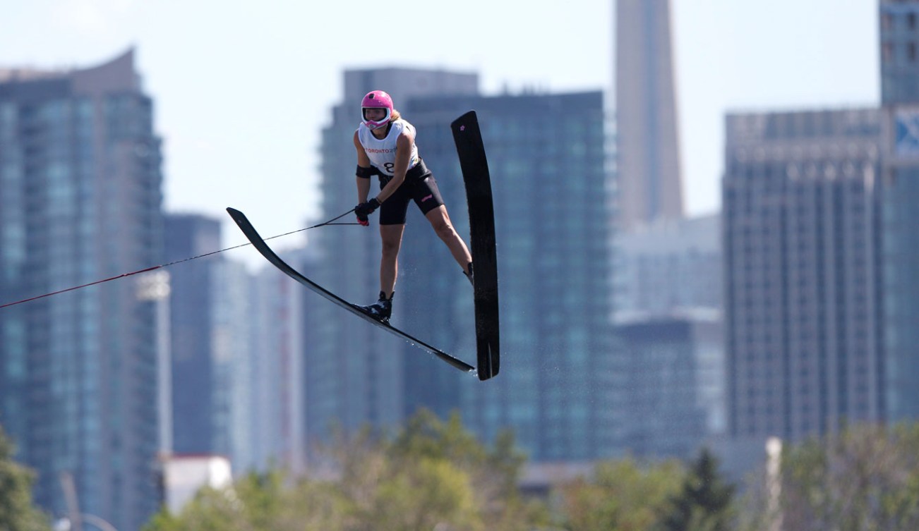 McClintock is easy to spot in the air thanks to her signature pink helmet.