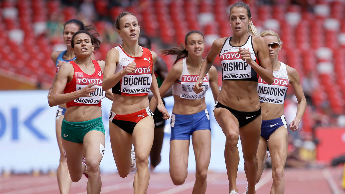 Melissa Bishop powers up the middle during 800m heats at the IAAF World Championships in Athletics on August 26, 2015 in Beijing, China.