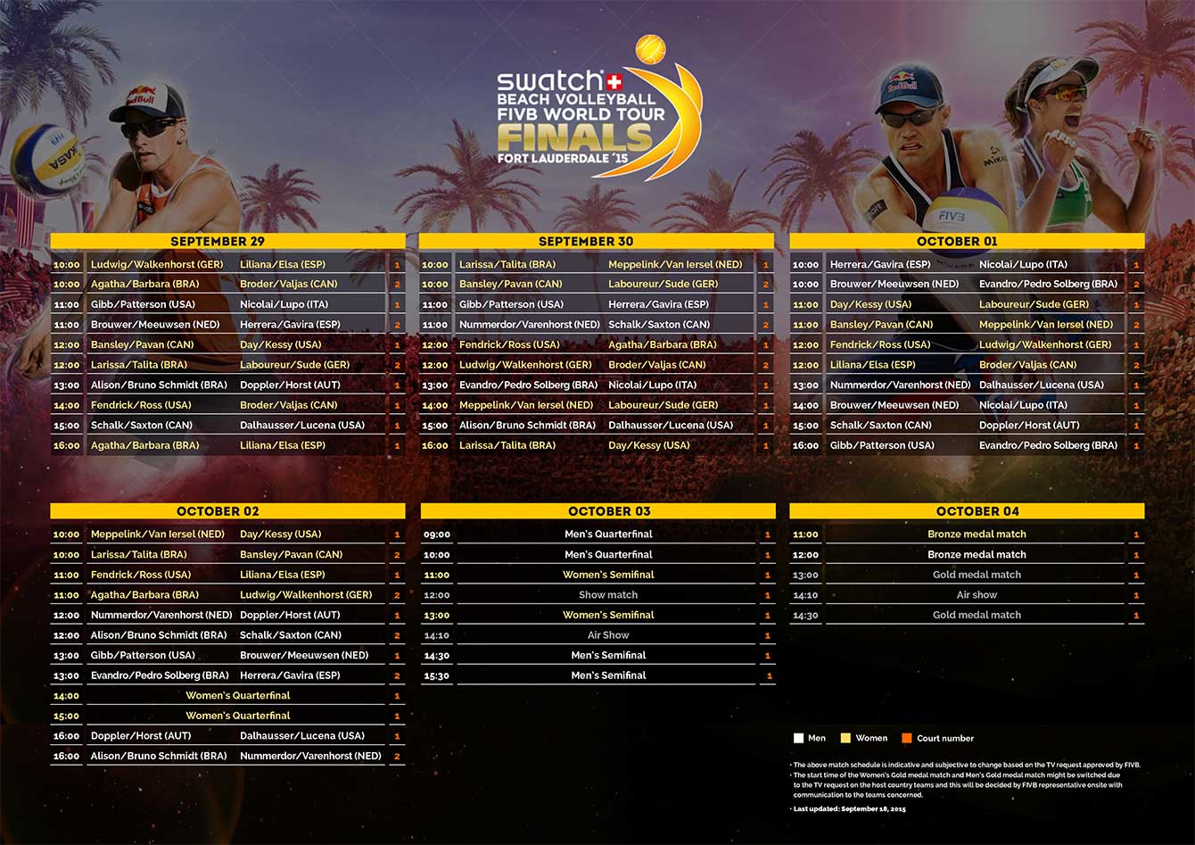FIVB World Tour Finals Schedule 2015