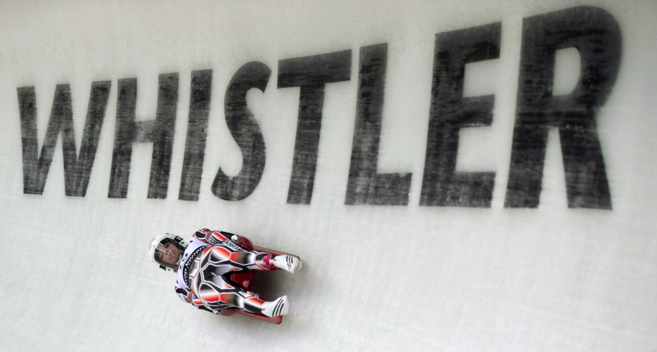 Kim McRae races during the first run women's luge at the 44th FIL World Championships at the Whistler Sliding Centre in Whistler, B.C., on February, 2, 2013. 