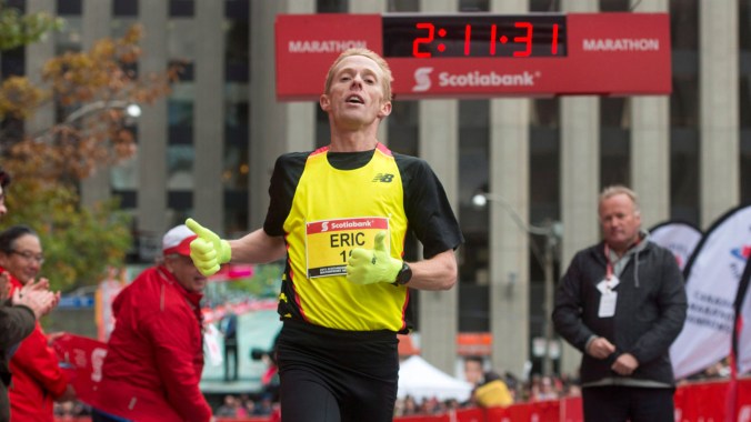 Eric Gillis Eric Gillis finishes at the Toronto Waterfront Marathon on October 18, 2015.