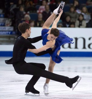 Alexandra Paul and Mitch Islam during their free dance program at Skate Canada International on October 31, 2015.