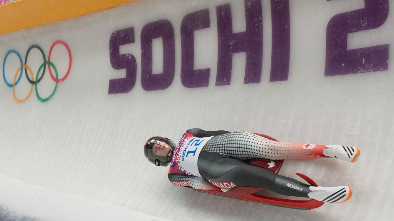 Kim McRae slides at the Sanki centre during Olympic luge competition at Sochi 2014. 