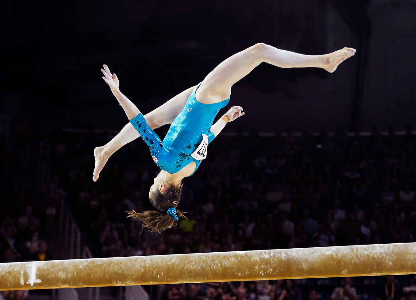 Isabela Onyshko competes in the balance beam portion of women's artistic all around at the Toronto 2015 Pan American Games on July 13.