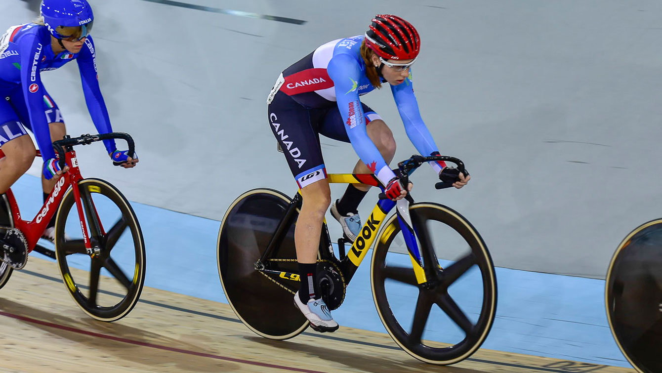 Allison Beveridge in New Zealand at UCI Track World Cup first day of women's omnium on December 5, 2015 (Photo: Rob Jones/Canadian Cyclist).