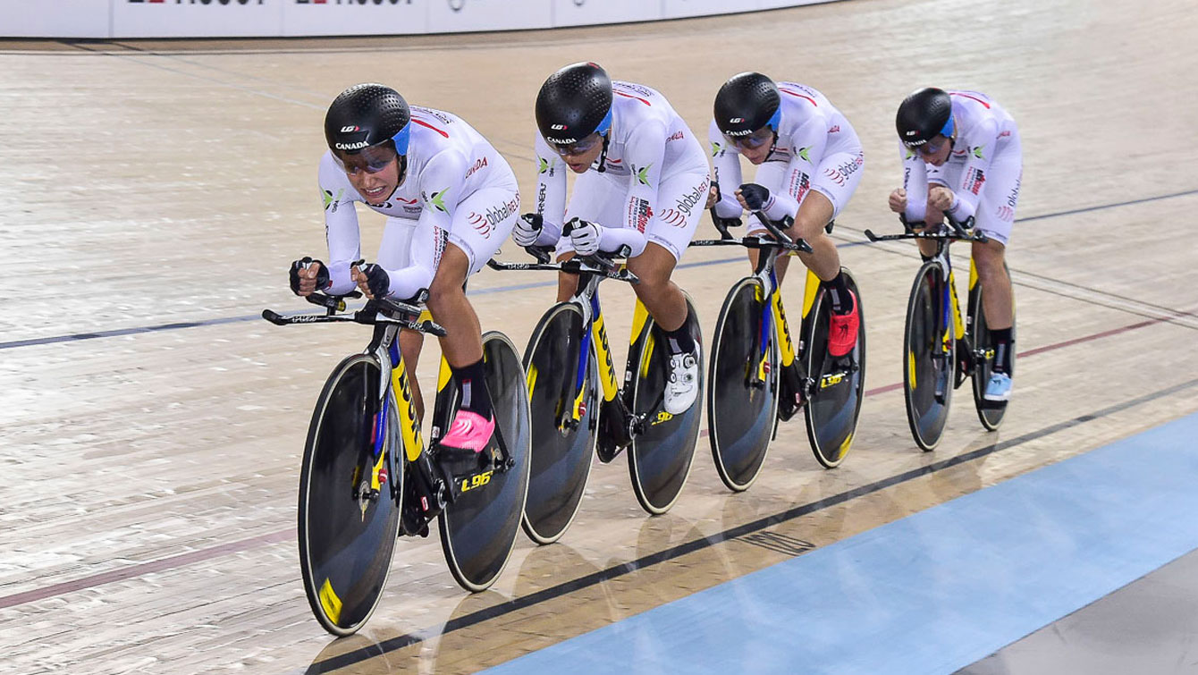 Women's Team Pursuit - Canada in New Zealand at UCI Track World Cup on December 5, 2015 (Photo: Rob Jones/Canadian Cyclist).