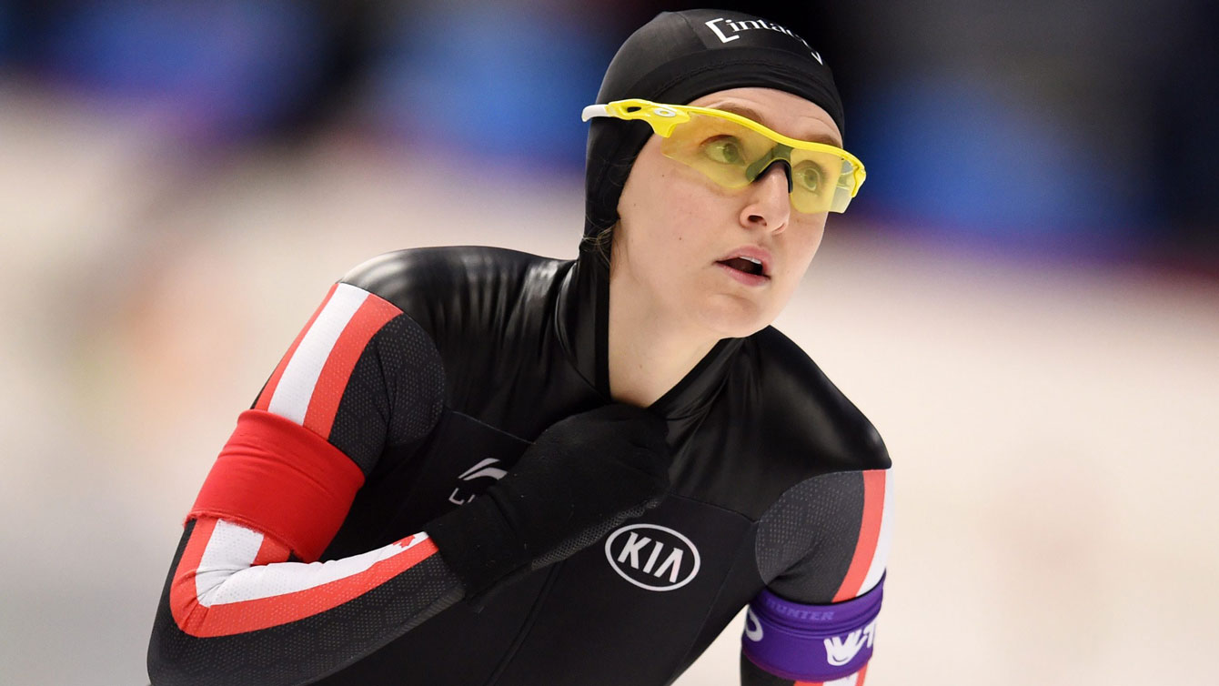 Heather McLean at the long track speed skating World Cup event in Inzell, Germany on December 6, 2015.