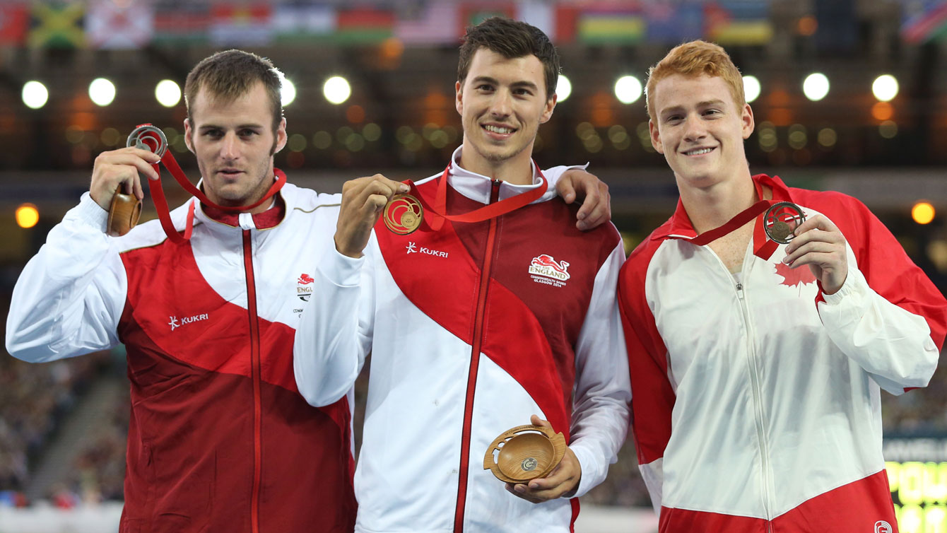 Shawn Barber (right) with his Glasgow 2014 Commonwealth Games bronze medal.