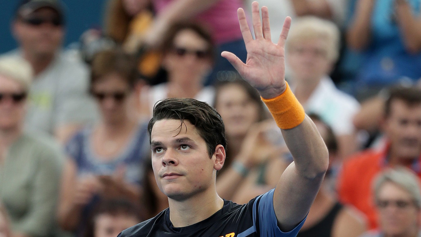 Milos Raonic waves to the crowd after winning at Brisbane International on January 8, 2016.