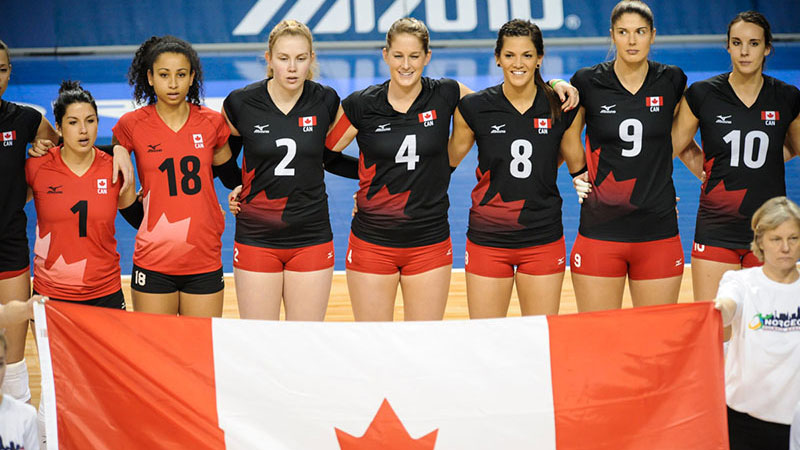 The Volleyball Canada women's team during their Olympic qualification tournament in Lincoln, Nebraska on January 8, 2016 (Photo: Volleyball Canada). 