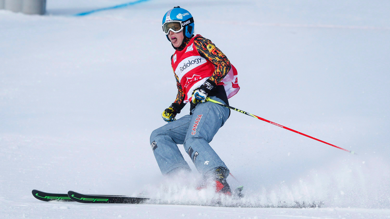 Kelsey Serwa after the women's final for the World Cup ski cross event at Nakiska Ski resort in Kananaskis, Alta., Saturday, Jan. 23, 2016.