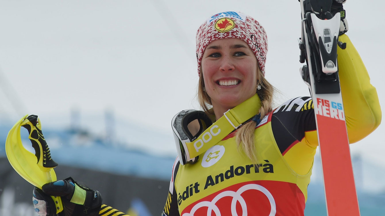 Marie-Michele Gagnon after winning the women's alpine combined in Andorra on February 28, 2016. 