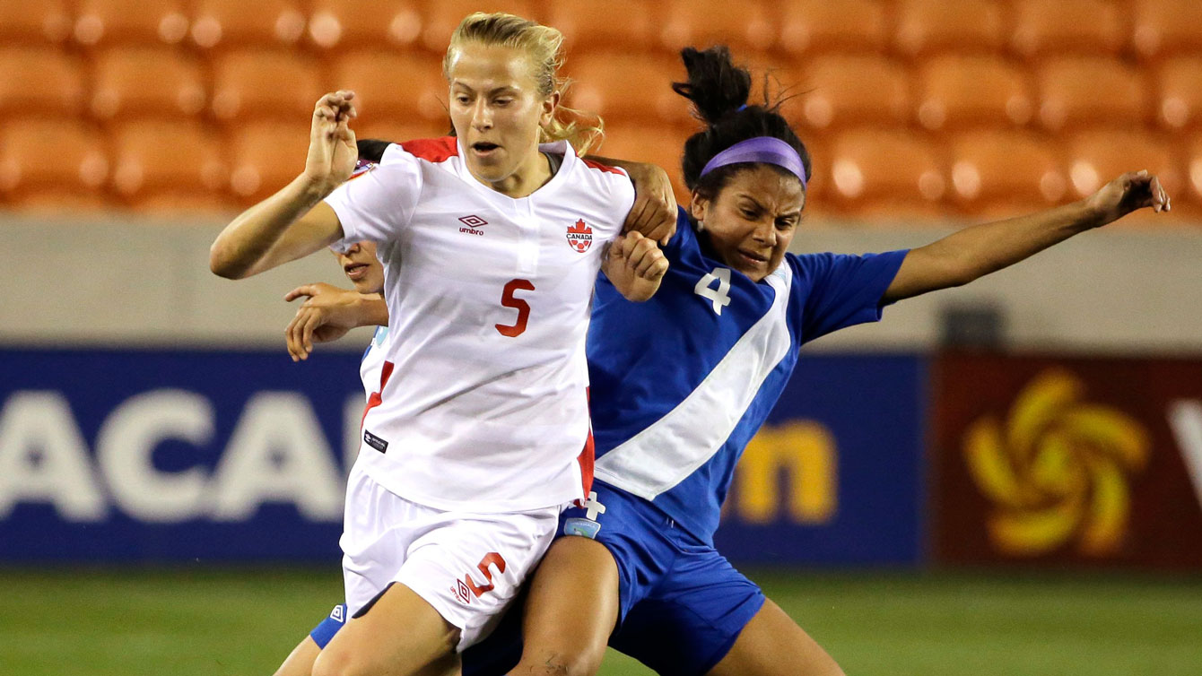 Rebecca Quinn (left) against Guatemala on February 16, 2016.