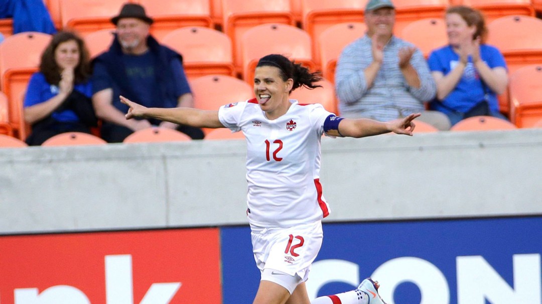 Christine Sinclair celebrating