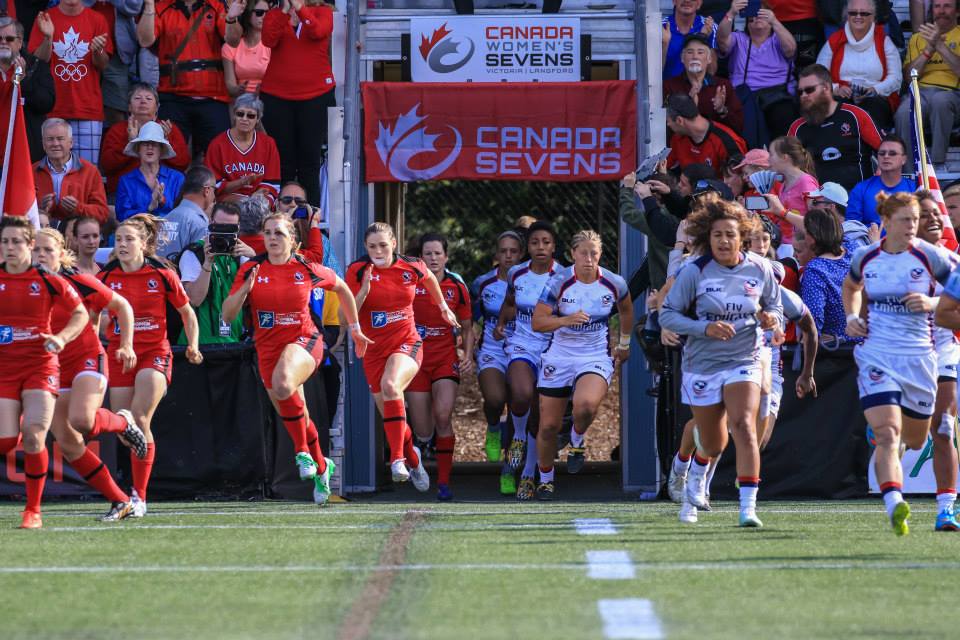 Canada and USA take the pitch at Canada Sevens 2015.