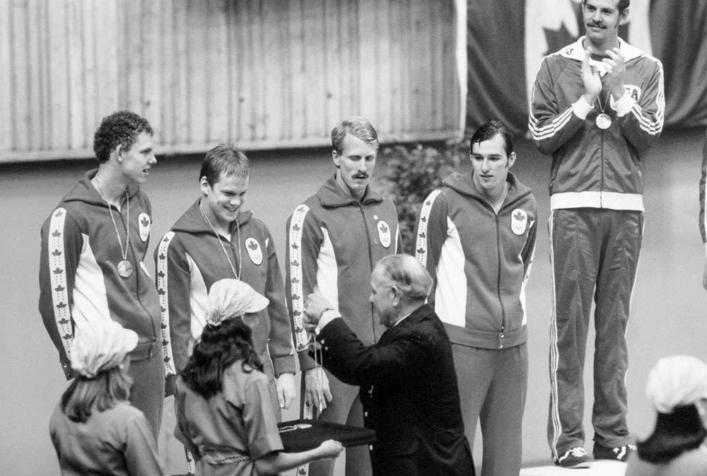 July 22, 1976: Canada wins silver in the men’s 4x100m medley relay at Montreal 1976. Steve Pickell,Graham Smith, Clay Evans, Gary MacDonald and Bruce Robertson brought home one of five silver medals won by Canada at the Games.