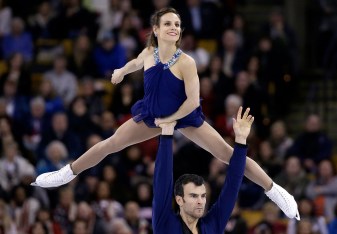Meagan Duhamel, Eric Radford Eric Radford lifts Meagan Duhamel during their free skate at the ISU Figure Skating World Championships on April 2, 2016.