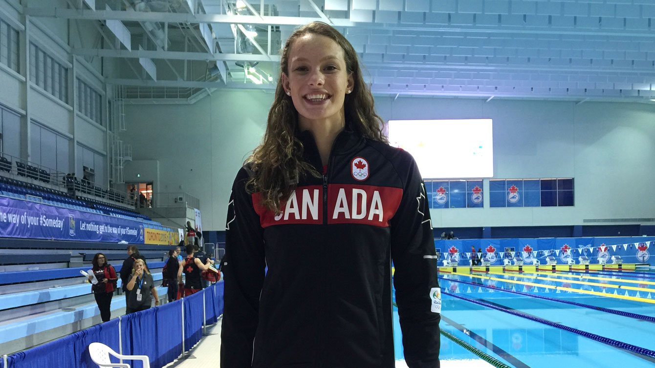 One of the revelations of the Rio Trials, 15-year-old Penny Oleksiak after being named to her first Olympic Team on April 10, 2016. 