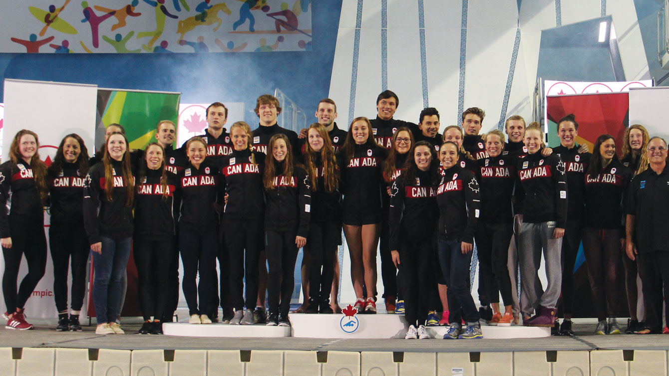 The pool swimmers named to Team Canada for Rio 2016 gathered for the team announcement on April 10, 2016. 
