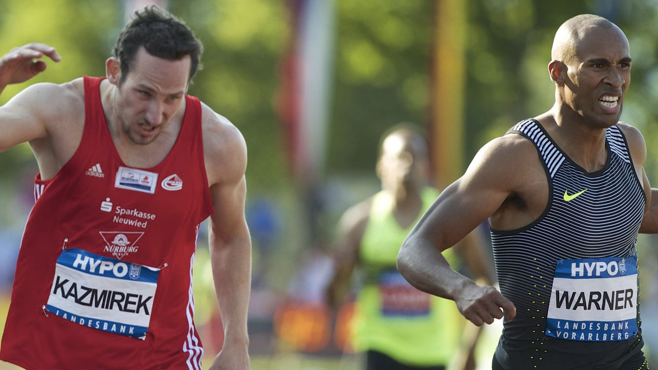 Kai Kazmirek of Germany edges Damian Warner in the 400m at the 2016 Hypo-Meeting decathlon in Gotzis, Austria (Photo: Günter Junk via meeting-goetzis.at)