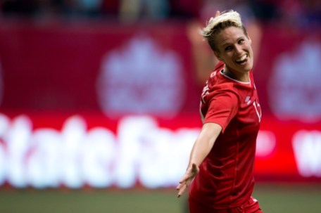 Sophie Schmidt Canada's Sophie Schmidt celebrates her goal against Germany during the second half of an international women's soccer game in Vancouver, B.C., on Wednesday June 18, 2014. THE CANADIAN PRESS/Darryl Dyck