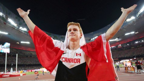 Shawn Barber after winning pole vault gold at IAAF world