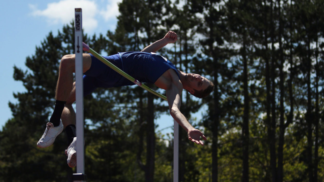 Derek Drouin wins high jump event with a height of 2.23m at the Victoria Track Classic in Victoria, BC on June 19, 2016. Photo: Chad Hipolito